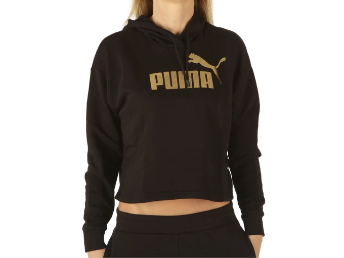  ESS Metallic Logo Hoodie TR - Felpe donna Puma. Disponibile in diverse taglie: l, m, s, xs e colori oro, nero. YOUSPORTY.