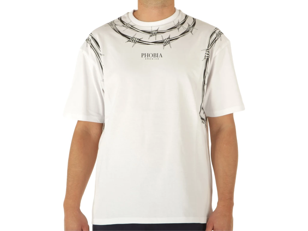  T Shirt White Barbed Wire - T-Shirt uomo Phobia Archive. Disponibile in diverse taglie: l e colori bianco, nero. YOUSPORTY.