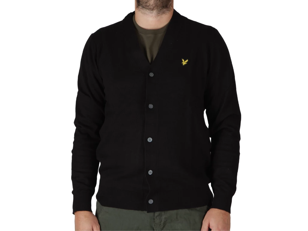  Cotton Merino V Neck Cardigan Jet Black - Felpe uomo Lyle & Scott. Disponibile in diverse taglie: s e colori nero. YOUSPORTY.