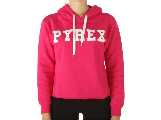  Maglia Cappuccio Corta Donna In Felpa Fuxia - Felpe donna Pyrex. Disponibile in diverse taglie: l e colori fucsia, bianco. YOUS