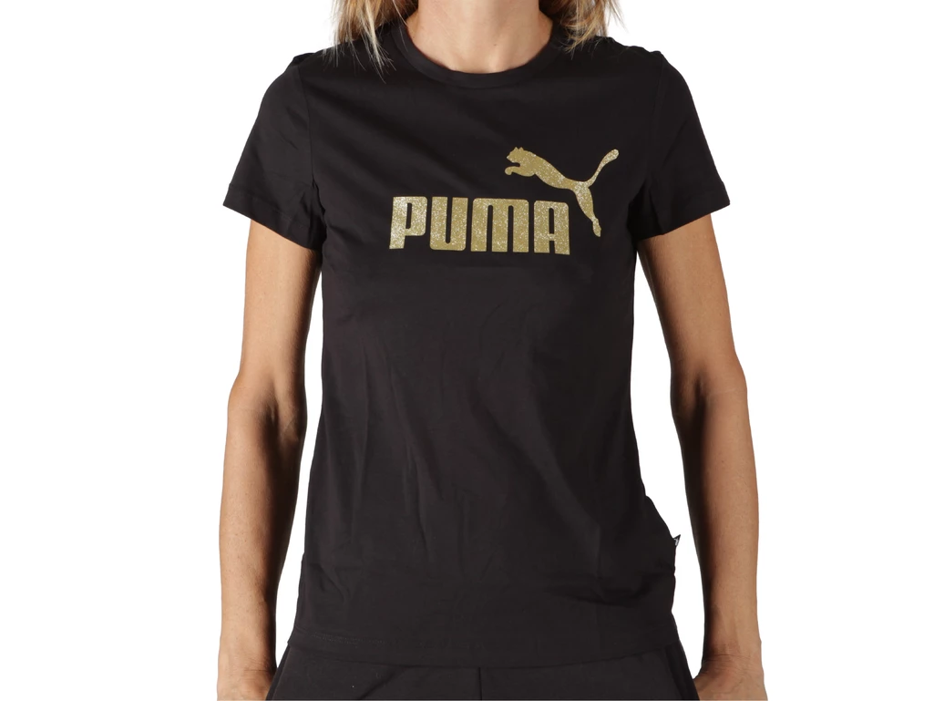  ESS+ Glitter logo Tee - T-Shirt donna Puma. Disponibile in diverse taglie: m, s, xs e colori oro, nero. YOUSPORTY.