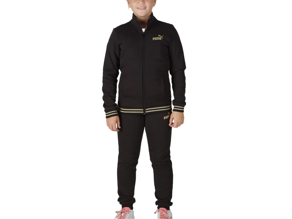  ESS+ Glitter FZ Suit - Tuta bambina Puma. Disponibile in diverse taglie: 10y, 11y, 12y, 13y, 14y, 15y, 16y, 9y e colori oro, ne