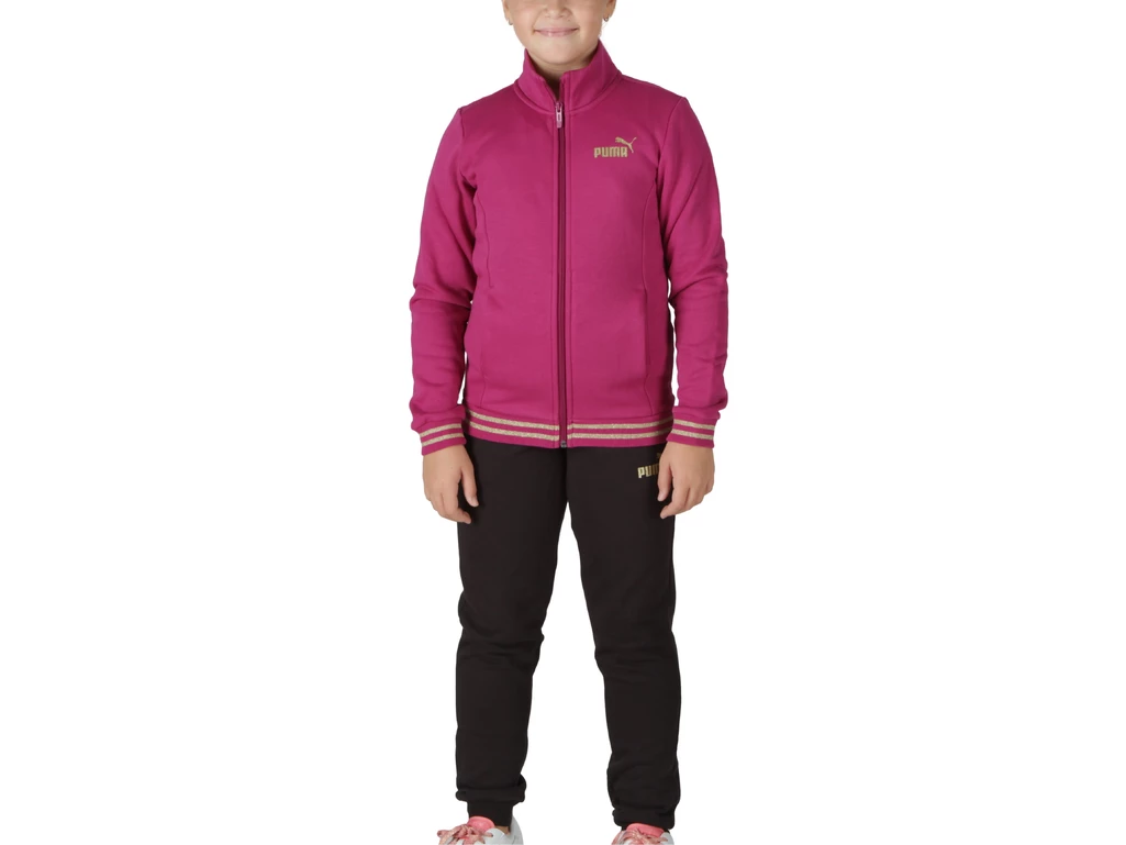  ESS+ Glitter FZ Suit - Tuta bambina Puma. Disponibile in diverse taglie: 10y, 11y, 12y, 13y, 14y, 15y, 16y, 9y e colori fucsia,