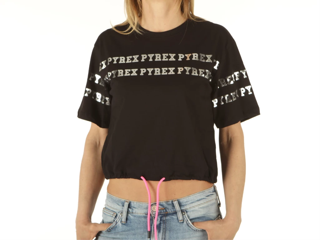  Maglia Corta Donna In Jersey Nero - T-Shirt donna Pyrex. Disponibile in diverse taglie: l, m, s, xs e colori nero. YOUSPORTY.