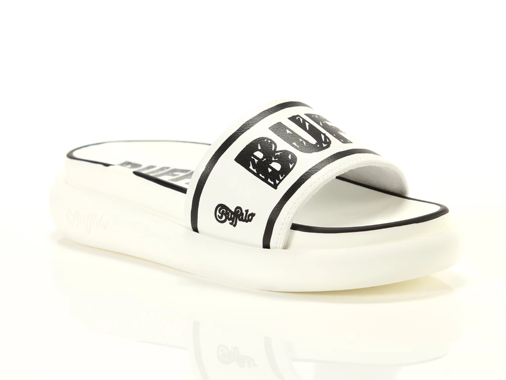  Rey White Black - Ciabatte donna Buffalo. Disponibile in diverse taglie: 39 e colori bianco, nero. YOUSPORTY.