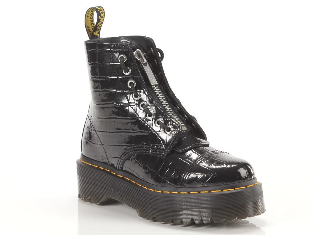  Sinclair Black Patent Lamper Croc - Boots donna Dr Martens. Disponibile in diverse taglie: 38 e colori giallo, nero. YOUSPORTY.