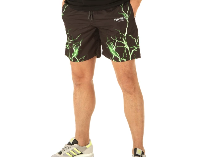  Black Swimwear With Green Lightning - Costumi uomo Phobia Archive. Disponibile in diverse taglie: l, xl e colori bianco, nero, 