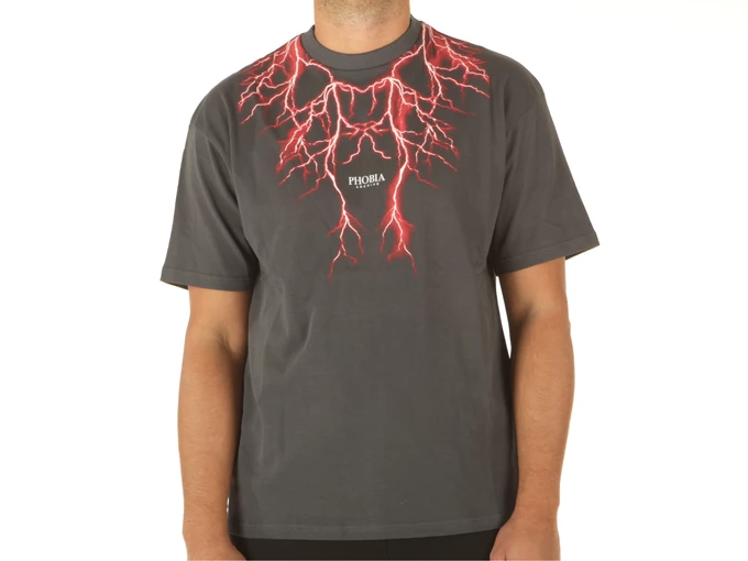 Phobia Archive Grey T-Shirt With Red Lightning On Front homme PH00012RED