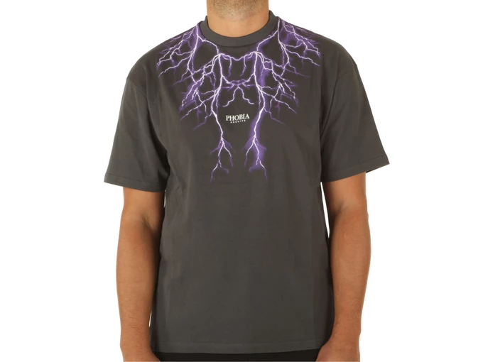 Phobia Archive Grey T-Shirt With Purple Lightning On Front homme PH00013PU