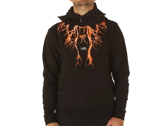  Black Balaclava Hoodie With Orange Light On Sleeves - Felpe uomo Phobia Archive. Disponibile in diverse taglie: l, m, xs e colo