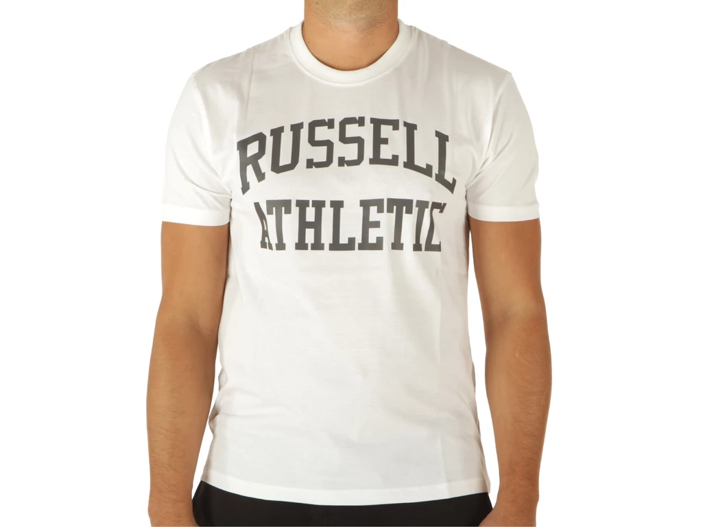  Iconic Crewneck Tee-Shirt - T-Shirt uomo Russell Athletic. Disponibile in diverse taglie: m e colori grigio, bianco. YOUSPORTY.