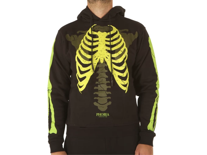  Black Hoodie With Green And Light Green Bones - Felpe uomo Phobia Archive. Disponibile in diverse taglie: l, m, s, xl, xs e col