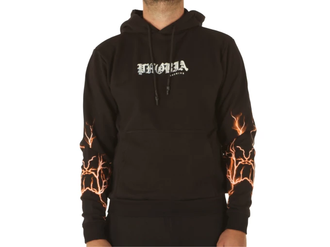 Phobia Archive Black Hoodie With Orange Lightning On Sleeves homme PH00072OR