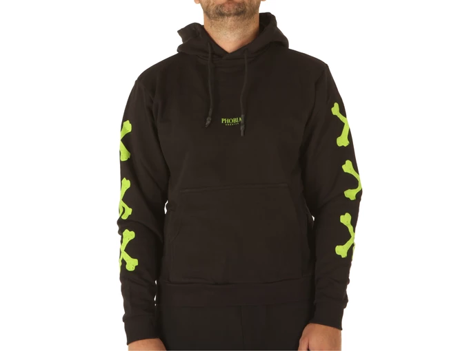  Black Hoodie With Green Cross Bones - Felpe uomo Phobia Archive. Disponibile in diverse taglie: l, m, s, xl, xs e colori nero, 