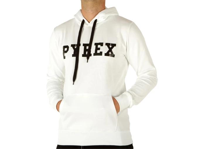  Maglia Cappuccio In Felpa Uomo Bianco Stampa Nera - Felpe uomo Pyrex. Disponibile in diverse taglie: l e colori bianco, nero. Y