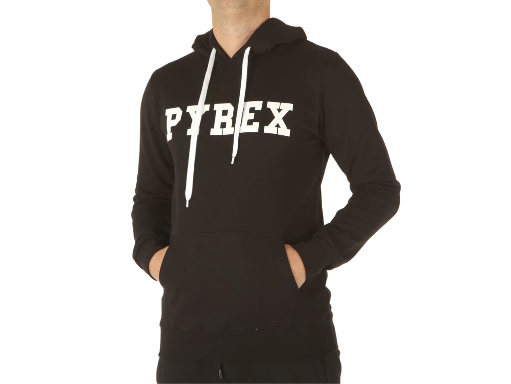  Maglia Cappuccio In Felpa Uomo Nero Stampa Bianca - Felpe uomo Pyrex. Disponibile in diverse taglie: l e colori bianco, nero. Y
