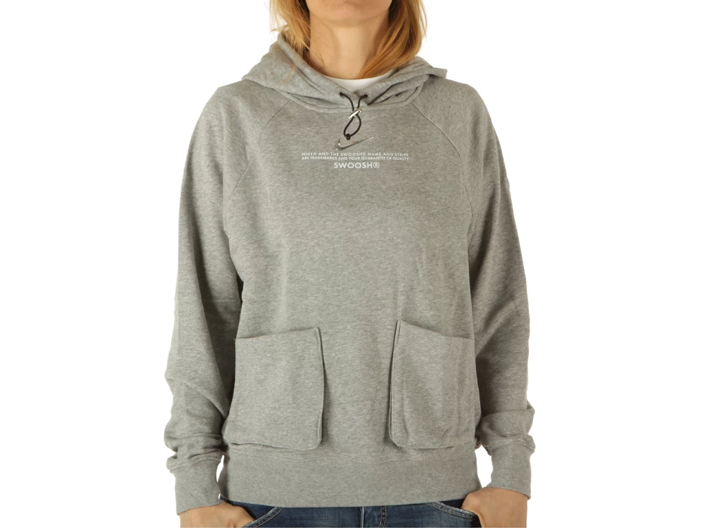  W Nsw Swsh Hoodie Ft Dk Grey Heather White - Felpe donna Nike. Disponibile in diverse taglie: s e colori grigio, argento, bianc