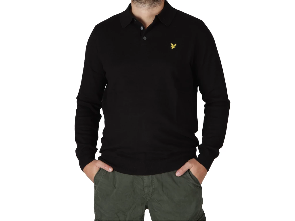  Cotton Merino Long Sleeve Knited Polo Jet Black - Felpe uomo Lyle & Scott. Disponibile in diverse taglie: l, m, s e colori nero