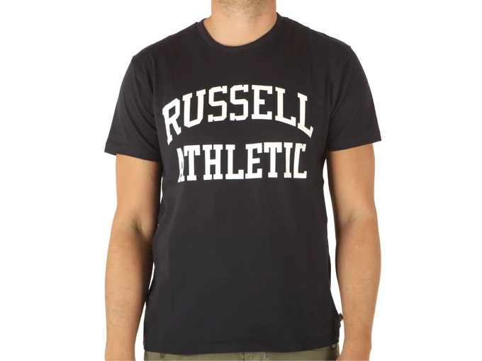  Iconic SS Crewneck Tee Shirt - T-Shirt uomo Russell Athletic. Disponibile in diverse taglie: l, m, s, xl e colori bianco, blu. 