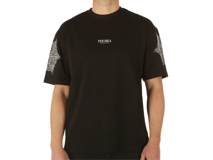 Phobia Archive Black T-Shirt With Strass Cobweb man PH/1BCOBWEBSW