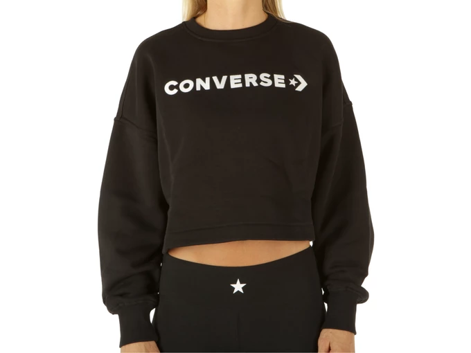  Embroidered Wordmark Crew - Felpe donna Converse. Disponibile in diverse taglie: l, m, s, xs e colori bianco, nero. YOUSPORTY.