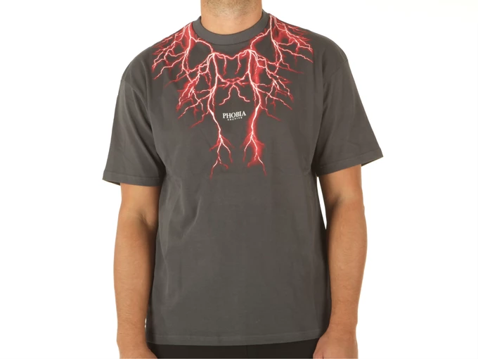 Phobia Archive Grey T-Shirt With Red Lightning On Front man PH00012RED