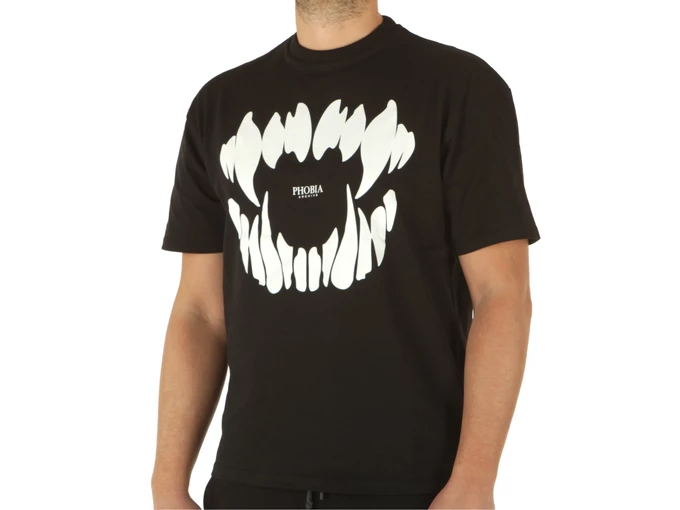 Phobia Archive Black T-Shirt With White Mouth Print man PH00191