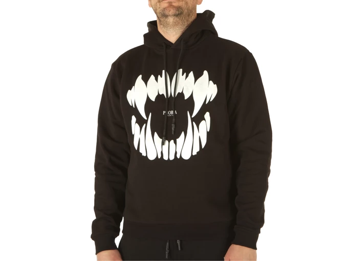 Phobia Archive Black Hoodie With White Mouth Print man PH00199