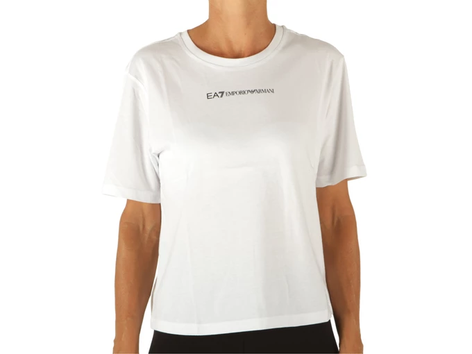 Emporio Armani T-Shirt Logo Crossover Bianco femme 8NTT22 TJBEZ 1100