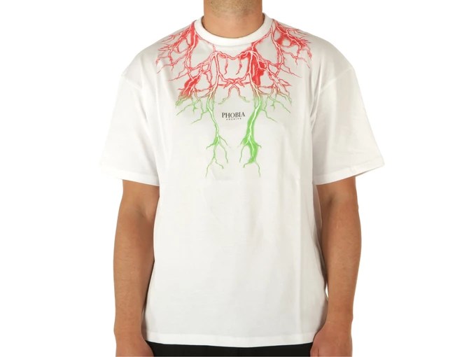 Phobia Archive White T-Shirt With Red And Green Lightning homme PH/1WREDGR