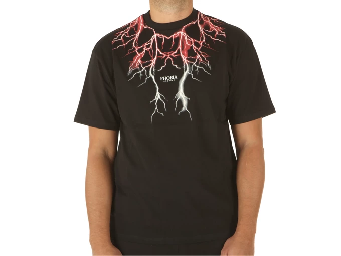 Phobia Archive Black T-Shirt With Red And Grey Light On Front homme