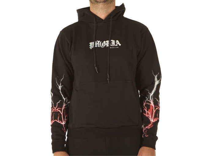 Phobia Archive Black Hoodie With Red And Grey Light On Sleeves homme