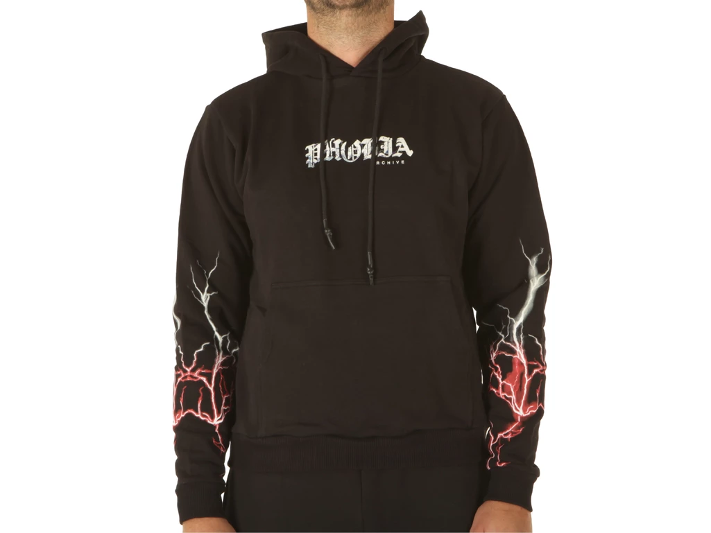Phobia Archive Black Hoodie With Red And Grey Light On Sleeves hombre