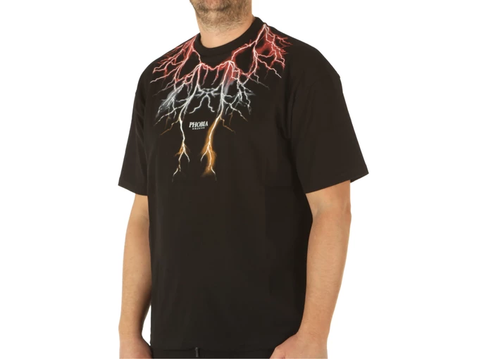 Phobia Archive Black T-Shirt With Red Grey Orange Lightning homme PH00106REDGROR