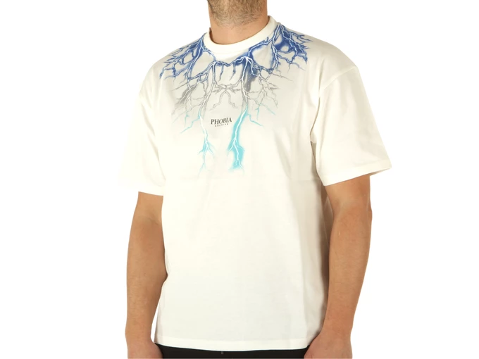 Phobia Archive Off White T-Shirt With Blue Grey Lightblue Lightning homme