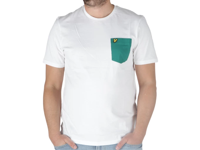 Lyle & Scott Contrast Pocket T-shirt White Court Green uomo 